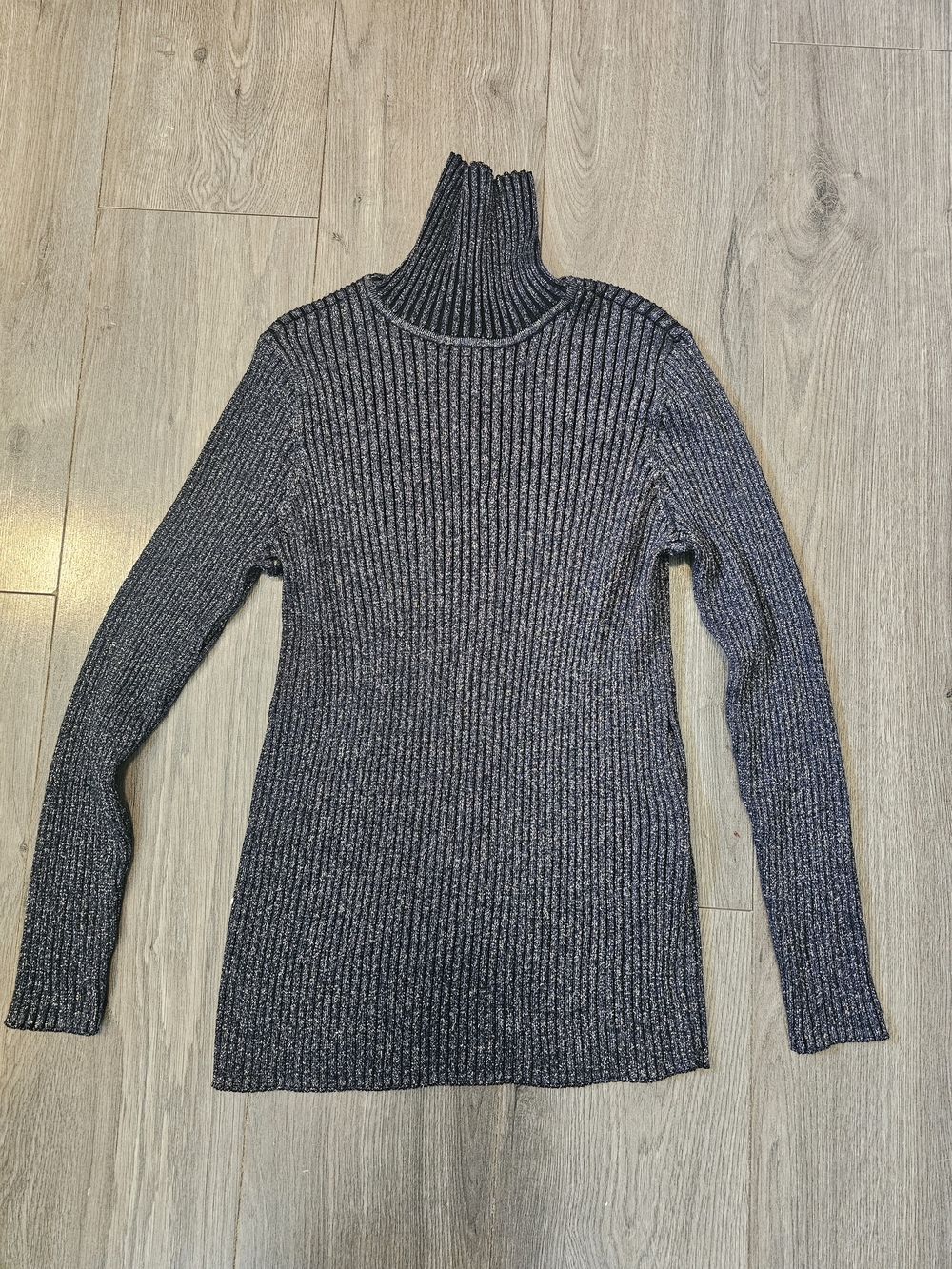 Chico's Ribbed Long Sleeve Turtleneck Sweater - Navy And Gold Sparkle- Size 2